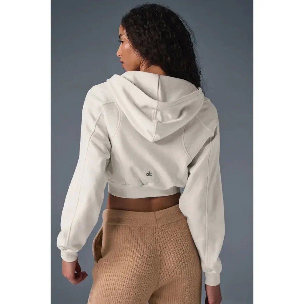 NWT Alo Yoga Sweet Escape Zip Up Hoodie Ivory Cropped Athleisure Sports Size S